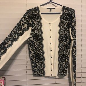 WHBM long sleeve lace print button-down sweater